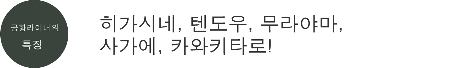 공항라이너의 특징1 히가시네, 텐도우, 무라야마, 사가에, 카와키타로!